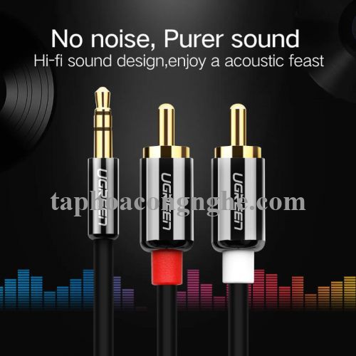 Ugreen 10590 3M màu Đen Cáp âm thanh 2 đầu Bông sen sang 3.5mm Dương mạ vàng AV116 30010590